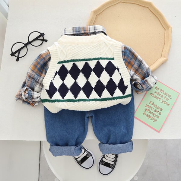 Liuliukd | Toddler Boys Crewneck Rhombus Sweater 3-Piece Set-White-Kids