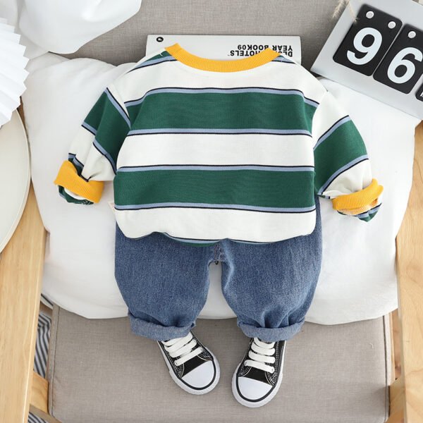 Liuliukd | Toddler Boys Round Neck Stripe 2-Piece Set-Green-Kids
