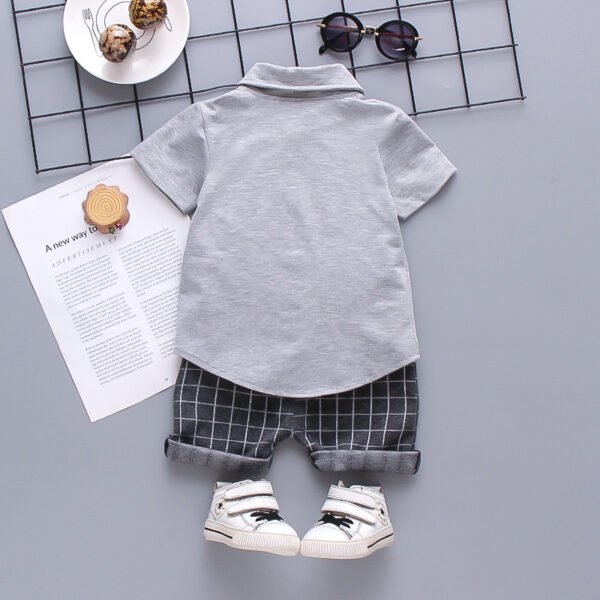 Liuliukd | Toddler Boys Shirt & Plaid Pants Set-Grey-Kids