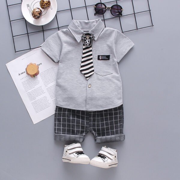 Liuliukd | Toddler Boys Shirt & Plaid Pants Set-Grey-Kids