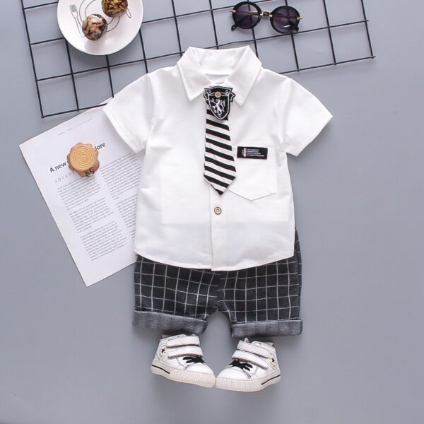 Liuliukd | Toddler Boys Shirt & Plaid Pants Set-White-Kids