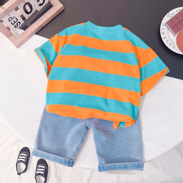 Liuliukd | Toddler Boys Stripe T-shirt & Denim Pants Set-Green-Kids