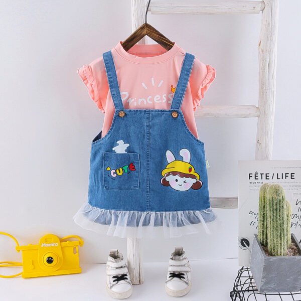 Liuliukd |Toddler Girls Letter T-shirt and Overalls Set-Pink-Kids