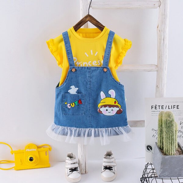 Liuliukd |Toddler Girls Letter T-shirt and Overalls Set-Yellow-Kids