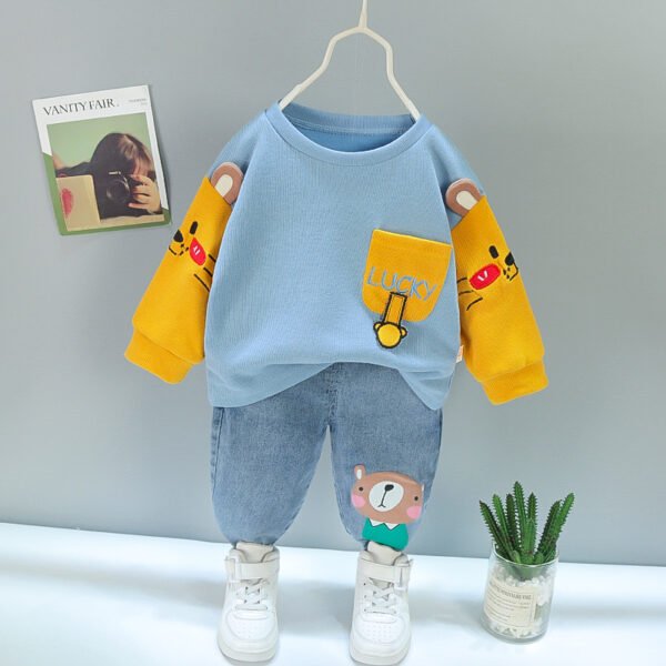 Liuliukd | Toddler Lucky Pocket Sweatshirt and Jeans Set-Blue-Kids