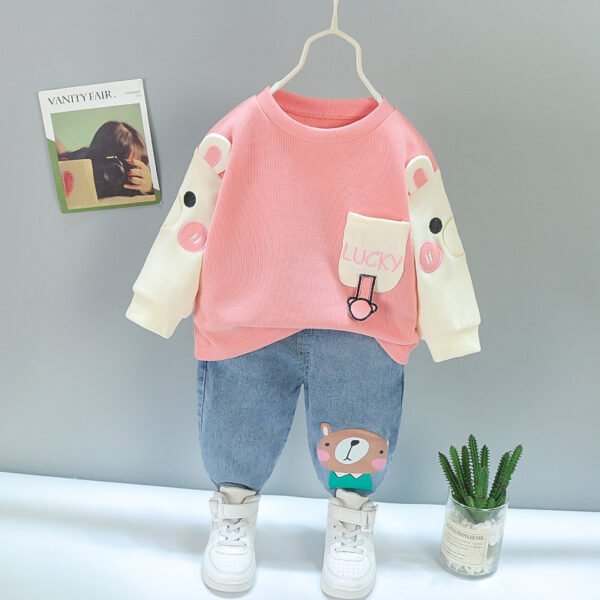 Liuliukd | Toddler Lucky Pocket Sweatshirt and Jeans Set-Pink-Kids