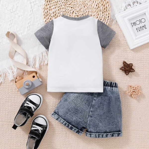 Liuliukd | Baby Boys Patchwork T-shirt and Denim Shorts Set-Gray-Baby