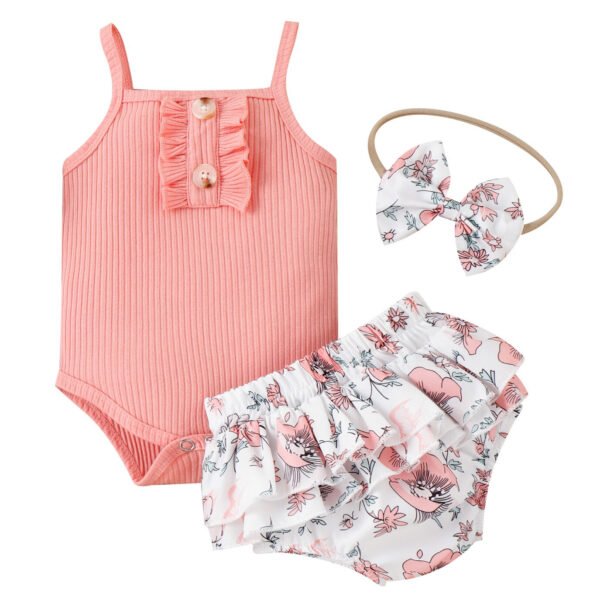 Liuliukd | Baby Girls Bodysuit & Flower Shorts Set-Baby