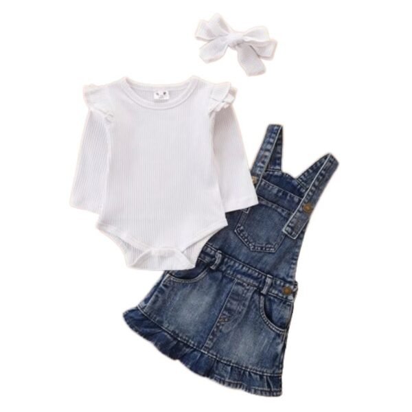 Liuliukd | Baby Girls Bodysuit and Denim Suspender Dress Set-Baby