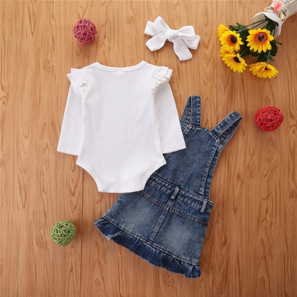 Liuliukd | Baby Girls Bodysuit and Denim Suspender Dress Set-White-Baby