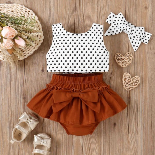 Liuliukd | Baby Girls Polka Dot Backless Vest & Shorts Set-White-Baby