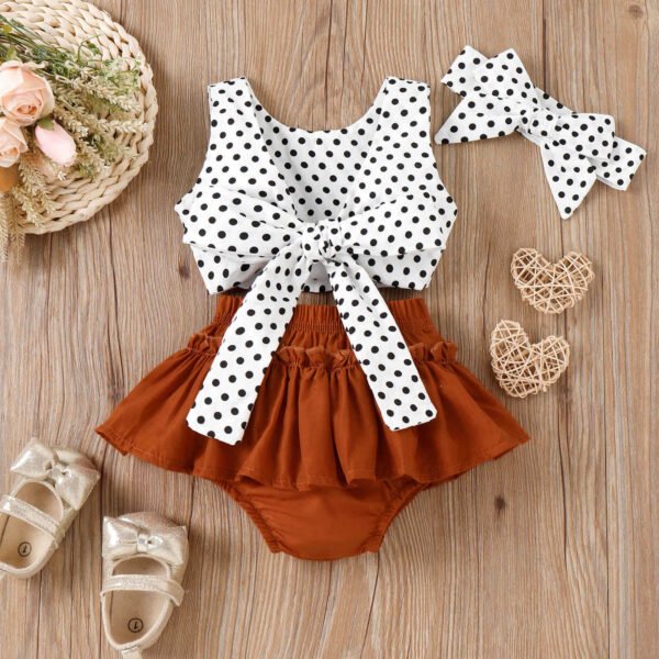 Liuliukd | Baby Girls Polka Dot Backless Vest & Shorts Set-White-Baby