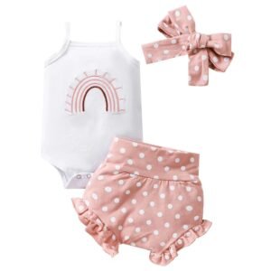 Liuliukd | Baby Girls Rainbow Bodysuit & Dot Shorts Set-Baby