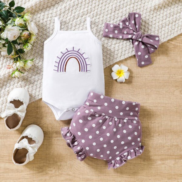 Liuliukd | Baby Girls Rainbow Bodysuit & Dot Shorts Set-Purple-Baby