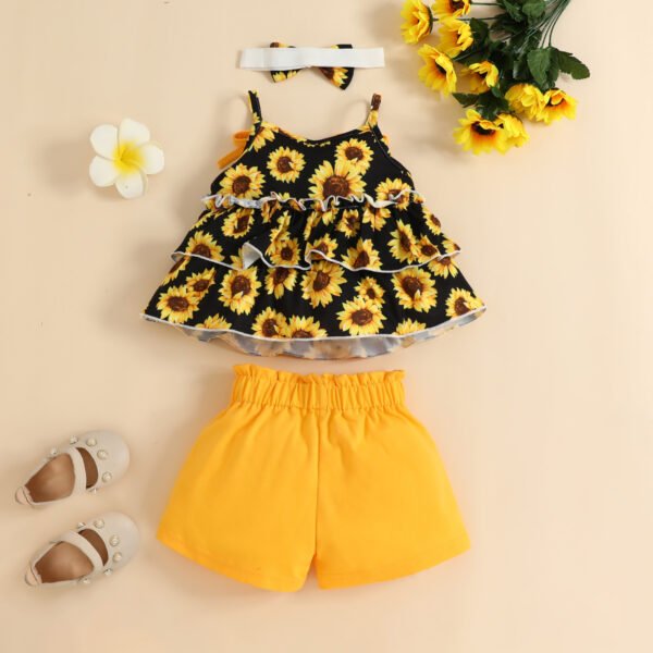 Liuliukd | Baby Girls Sunflower Vest and Shorts Set-Black-Baby