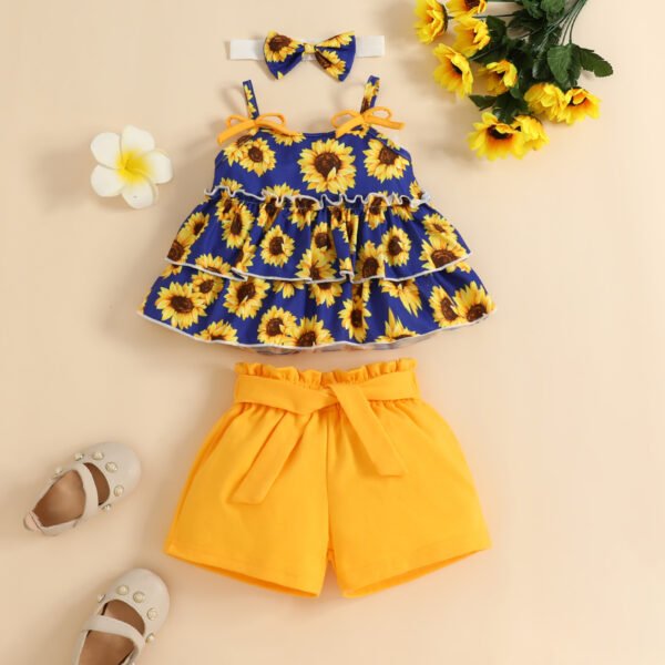 Liuliukd | Baby Girls Sunflower Vest and Shorts Set-Blue-Baby