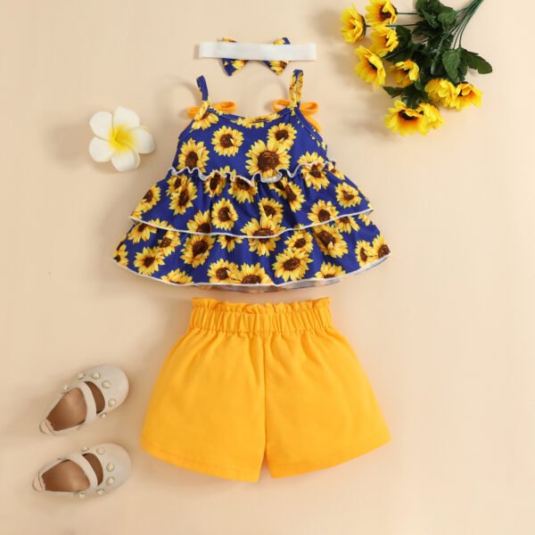 Liuliukd | Baby Girls Sunflower Vest and Shorts Set-Blue-Baby