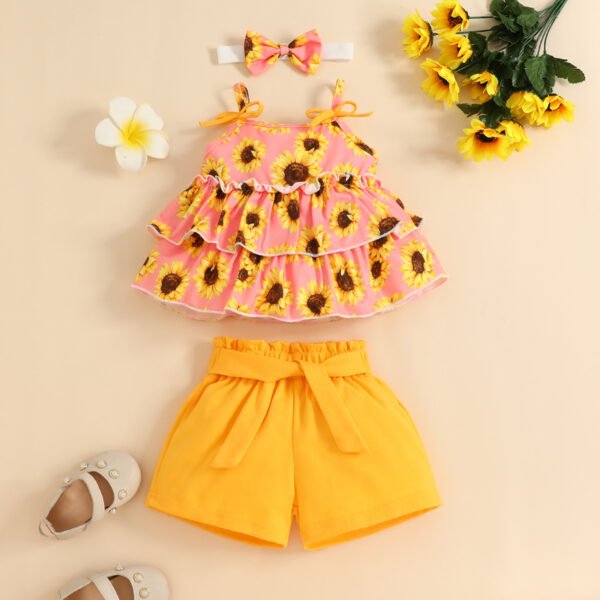 Liuliukd | Baby Girls Sunflower Vest and Shorts Set-Pink-Baby