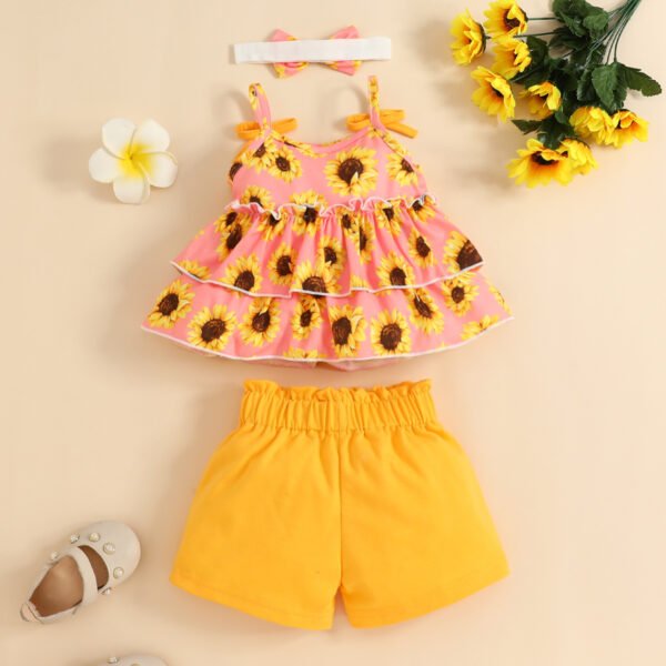 Liuliukd | Baby Girls Sunflower Vest and Shorts Set-Pink-Baby