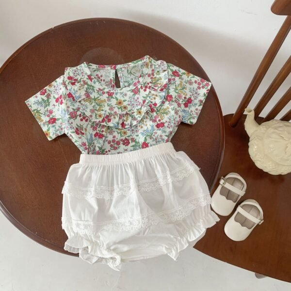 Liuliukd | Baby Girls T-shirt & Lace Shorts Set-Green-Baby