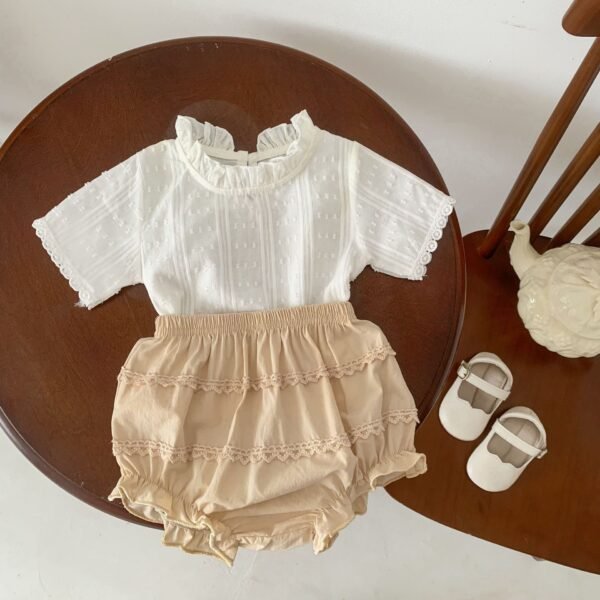 Liuliukd | Baby Girls T-shirt & Lace Shorts Set-White-Baby