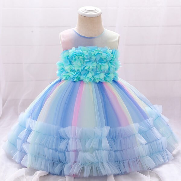 Liuliukd | Baby Kids Girls Colorful Formal Dress-Blue-Kids