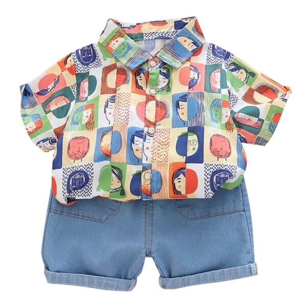 Liuliukd | Boys Cartoon Shirt & Denim Shorts Set-Kids