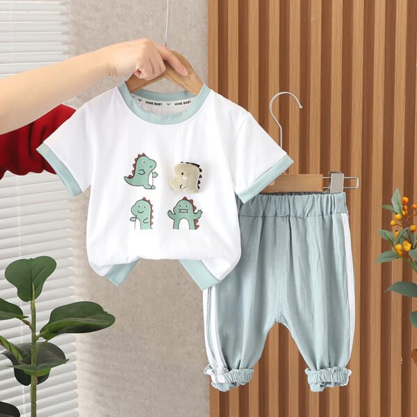 Liuliukd | Boys Dinosaur T-shirt and Pants Set-Green-Kids