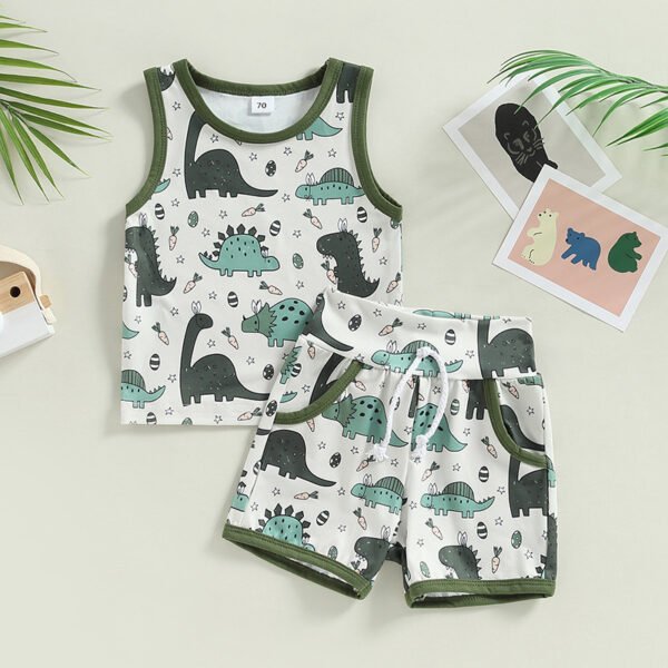 Liuliukd | Boys Dinosaur Vest & Shorts Set-Green-Baby