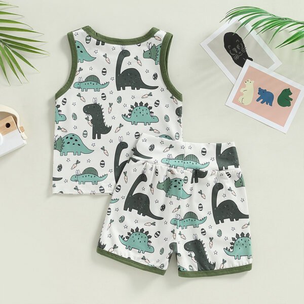 Liuliukd | Boys Dinosaur Vest & Shorts Set-Green-Baby