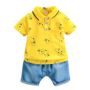 Liuliukd | Boys Geometry Polo Shirt and Denim Shorts Set-Kids