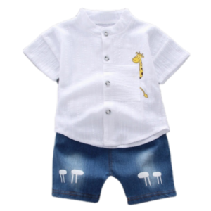 Liuliukd | Boys Giraffe Shirt & Denim Shorts Set-Kids