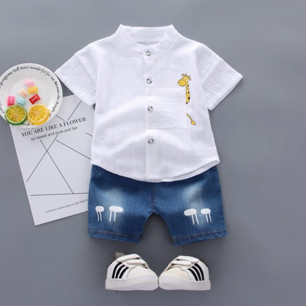 Liuliukd | Boys Giraffe Shirt & Denim Shorts Set-White-Kids