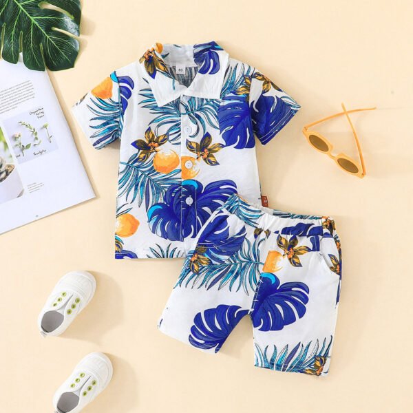 Liuliukd | Boys Leaf Shirt and Shorts Set-Blue-Kids