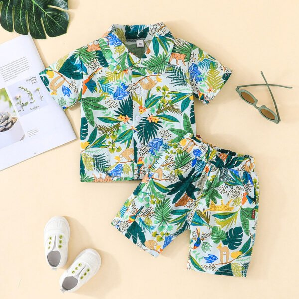 Liuliukd | Boys Leaf Shirt and Shorts Set-Green-Kids