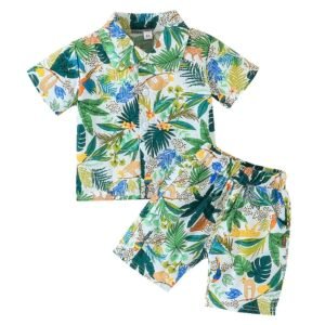 Liuliukd | Boys Leaf Shirt and Shorts Set-Kids