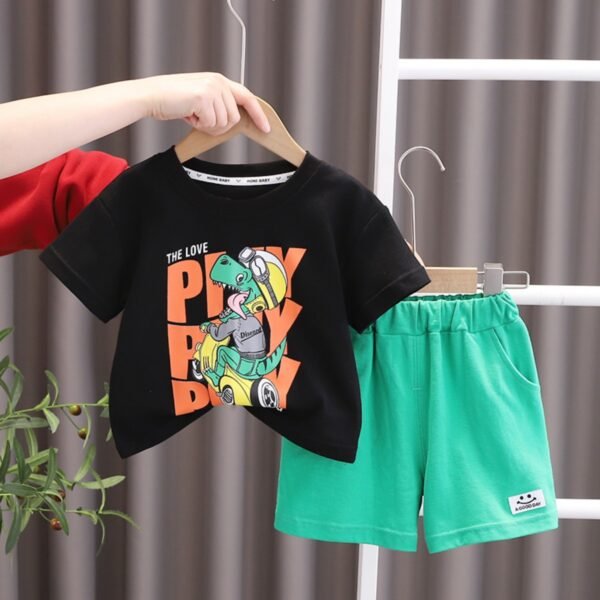 Liuliukd | Boys Letter Cartoon Dinosaur T-shirt & Shorts Set-Black-Kids