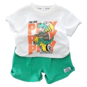 Liuliukd | Boys Letter Cartoon Dinosaur T-shirt & Shorts Set-Kids