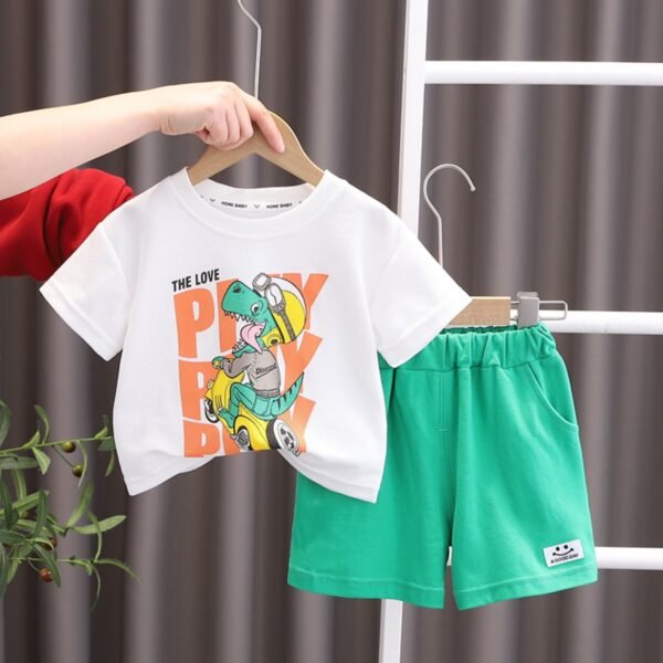 Liuliukd | Boys Letter Cartoon Dinosaur T-shirt & Shorts Set-White-Kids