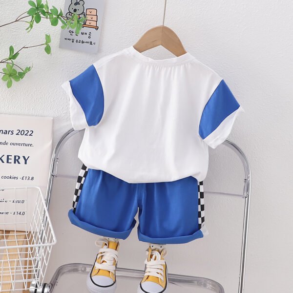 Liuliukd | Boys Letter Plaid T-shirt & Pants Set-Blue-Kids
