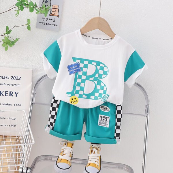 Liuliukd | Boys Letter Plaid T-shirt & Pants Set-Green-Kids