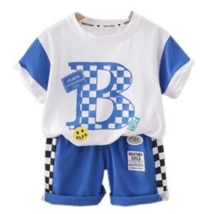 Liuliukd | Boys Letter Plaid T-shirt & Pants Set-Kids