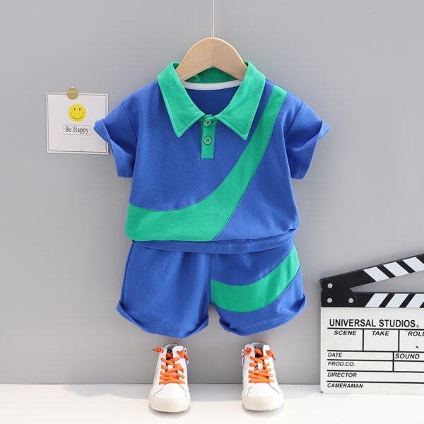 Liuliukd | Boys Patchwork Polo Shirt and Shorts Set-Blue-Kids