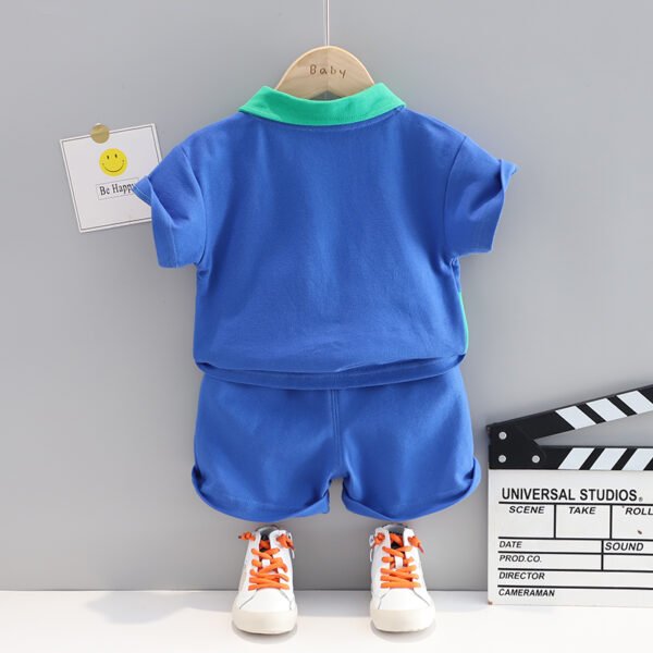 Liuliukd | Boys Patchwork Polo Shirt and Shorts Set-Blue-Kids