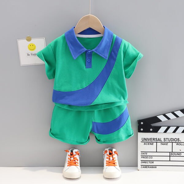 Liuliukd | Boys Patchwork Polo Shirt and Shorts Set-Green-Kids