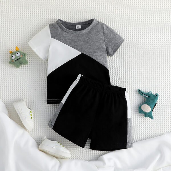 Liuliukd | Boys Patchwork T-shirt and Shorts Set-Gray-Kids