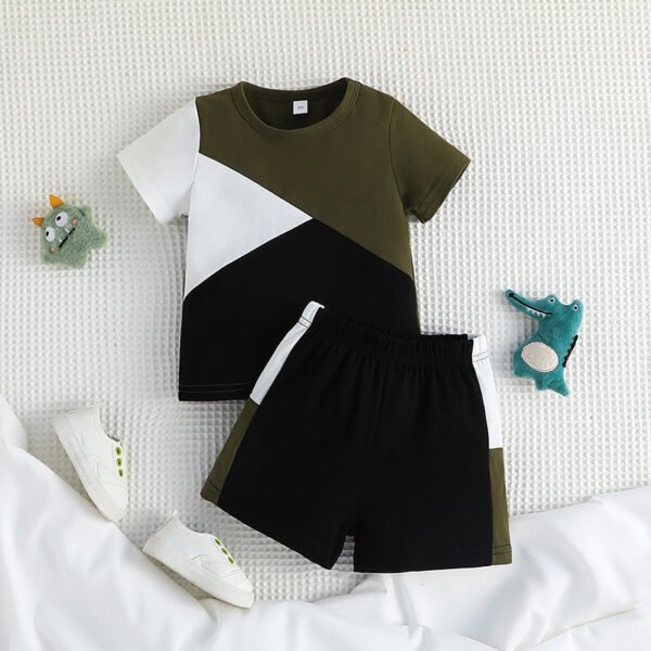 Liuliukd | Boys Patchwork T-shirt and Shorts Set-Green-Kids