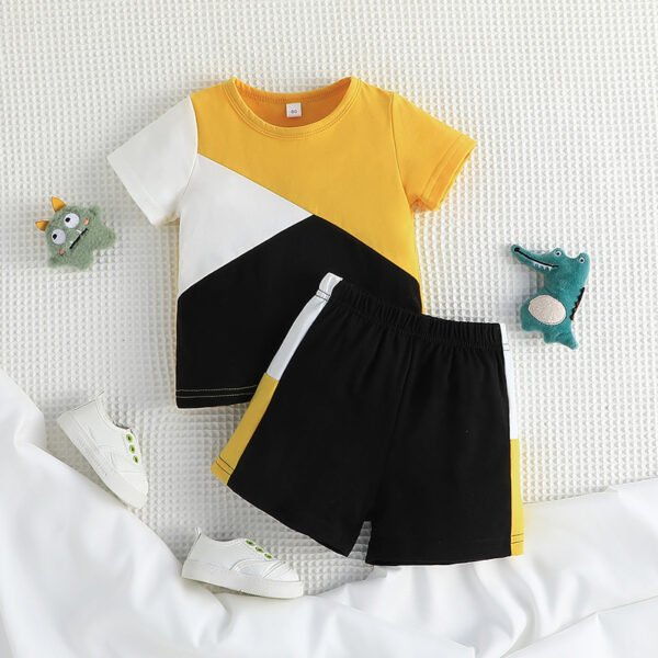 Liuliukd | Boys Patchwork T-shirt and Shorts Set-Yellow-Kids