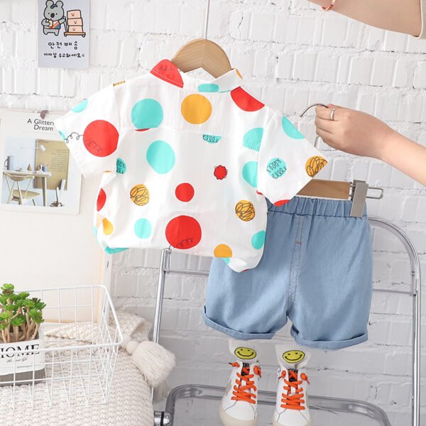 Liuliukd | Boys Polka Dot Shirt and Denim Shorts Set-White-Kids