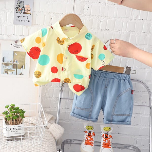 Liuliukd | Boys Polka Dot Shirt and Denim Shorts Set-Yellow-Kids